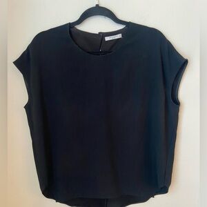 M.M. LaFleur Black Structured Cap Sleeve Work Blouse Top Medium